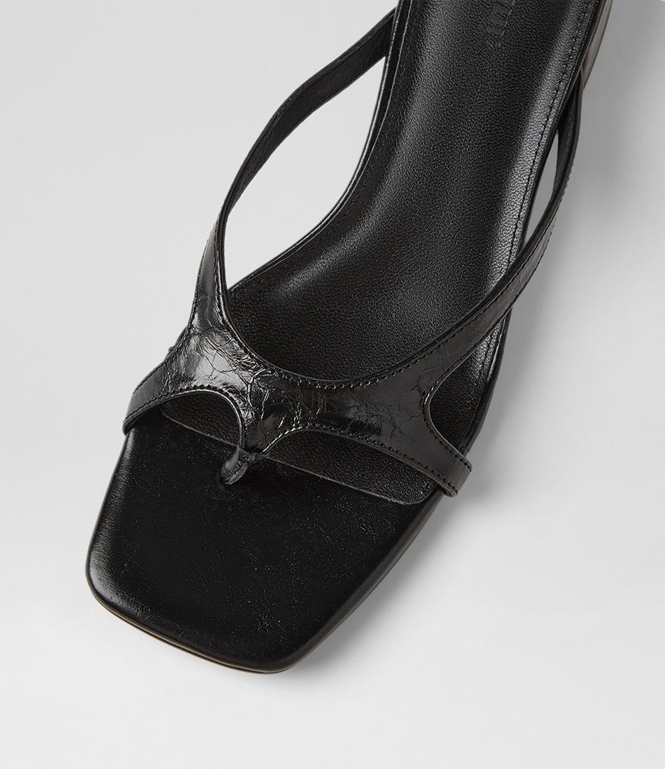 Sieka Black Crinkle Leather Heeled Sandals