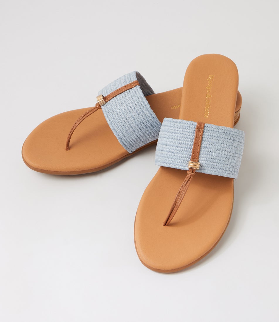 Ofrit Dark Tan Denim Leather Elastic Slides