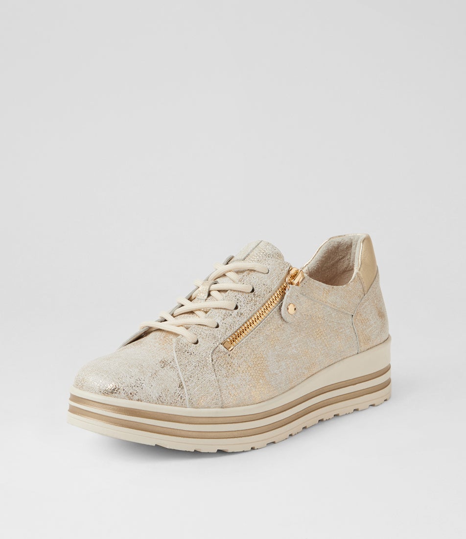 Vamra Xf Ivory Lizard Gold Leather Sneakers
