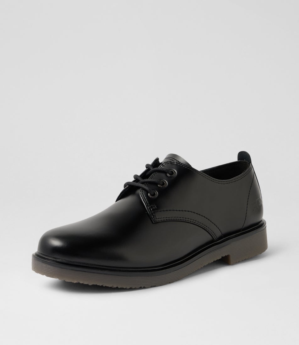Luxe Senior Black Hi Shine Leather Lace Up School Shoes