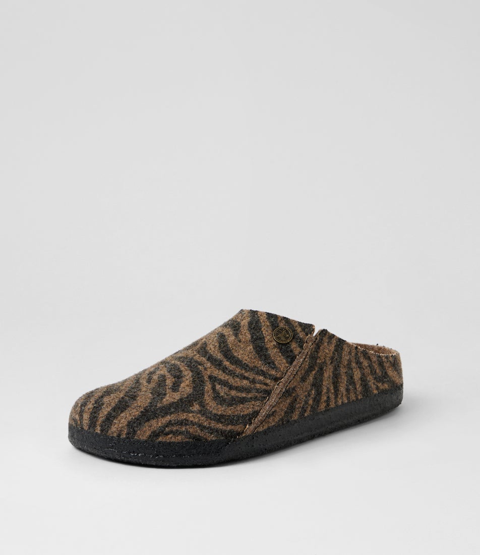 Zermatt Zebra Toffee Wool Felt Slippers