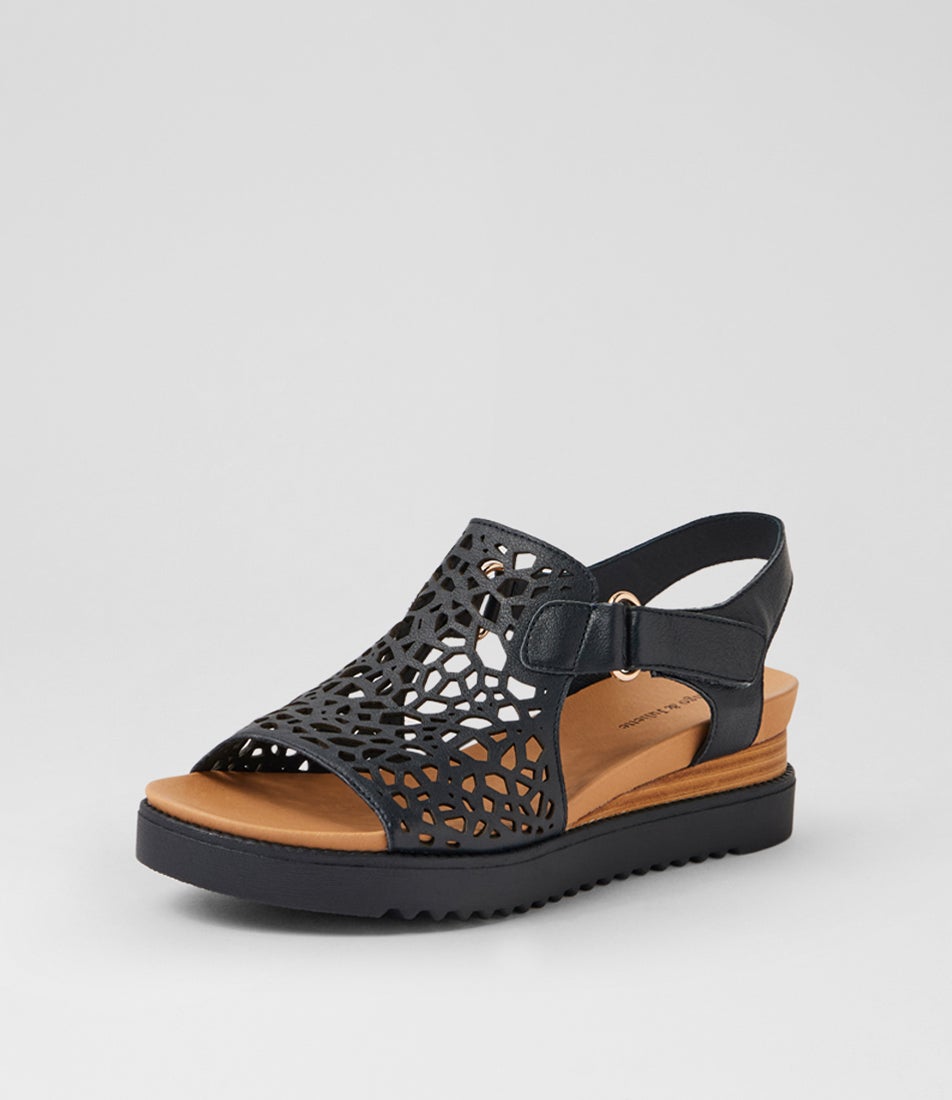 Ansh Navy Leather Sandals