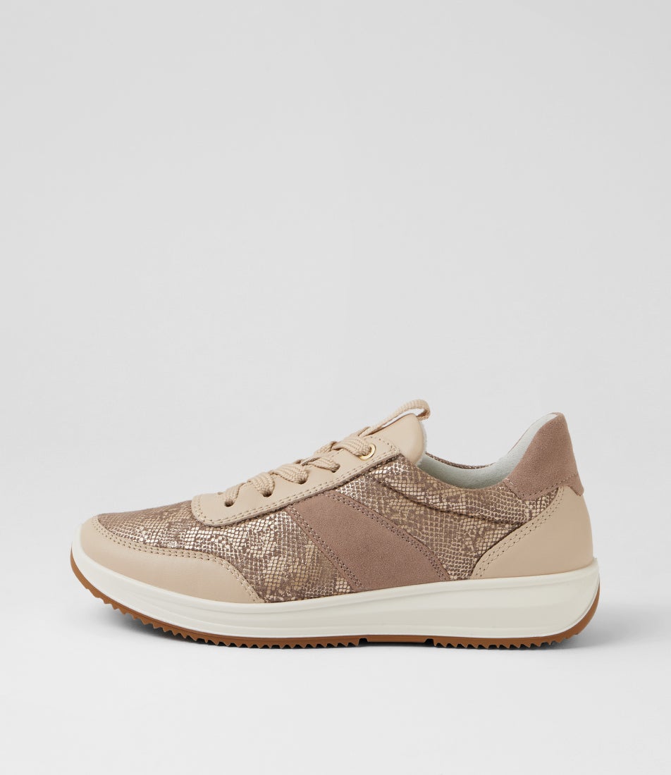 Osaka 32 Taupe Snake Leather Lace Up Sneakers