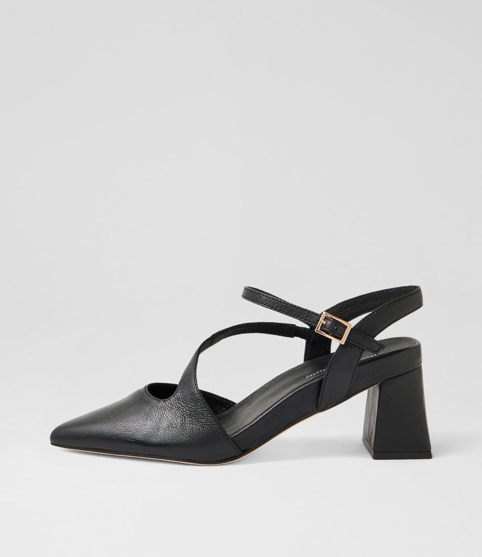 Wryn Black Leather Heels