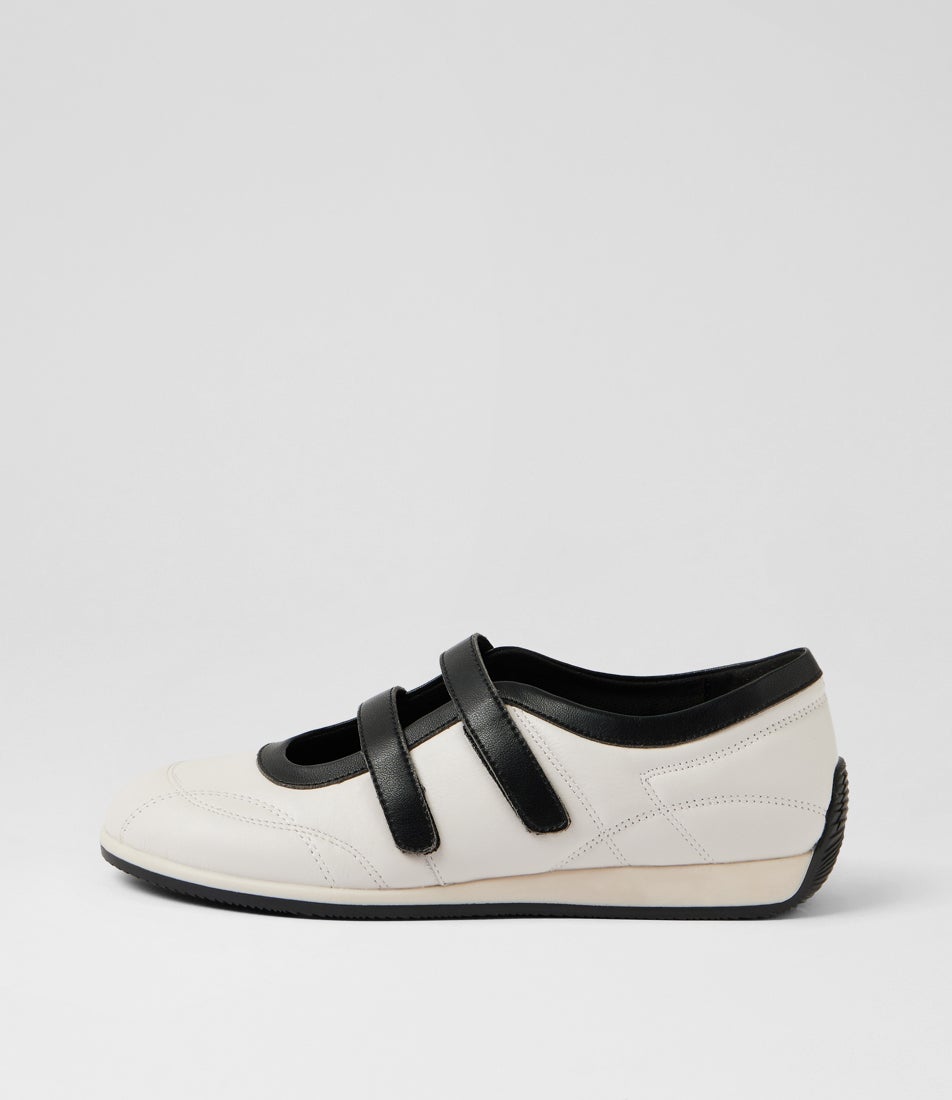 Amor White Black Leather Lace Up Flats