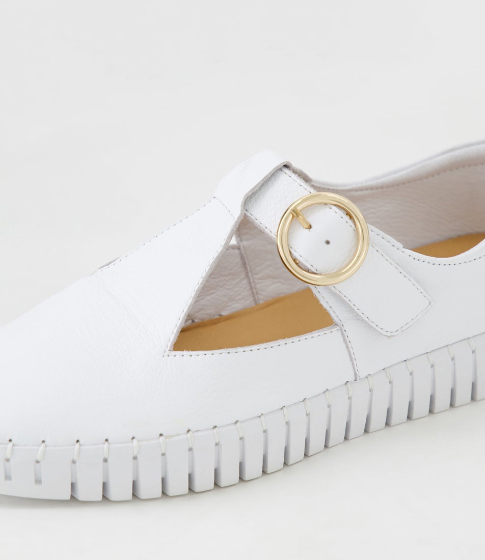 Helge White Leather Flat Shoes