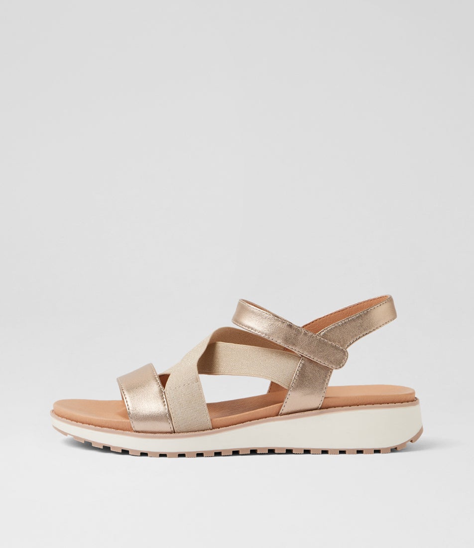 Carrie Champagne Leather Elastic Sandals