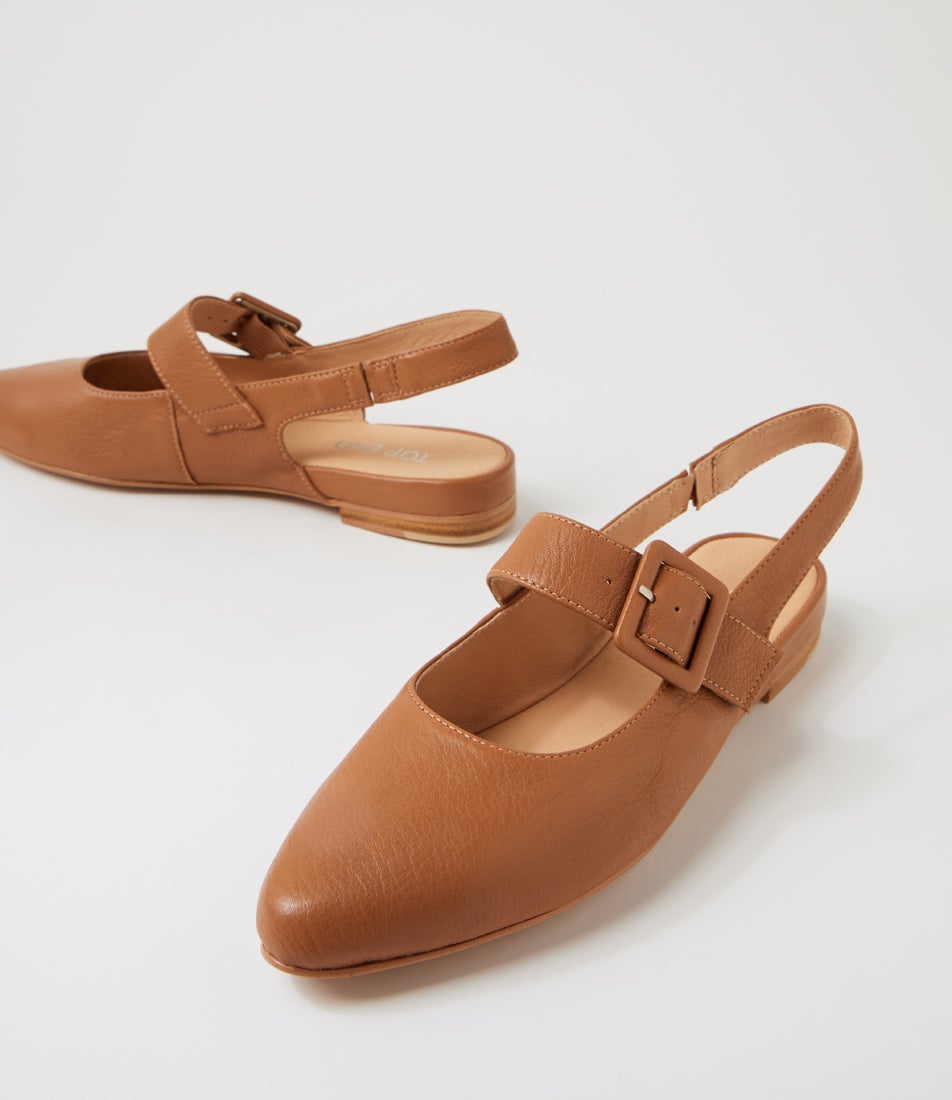 Flario Dark Tan Leather Flat Shoes