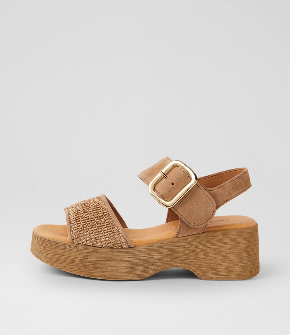 Solene Sand Syn Raffia Suede Sandals