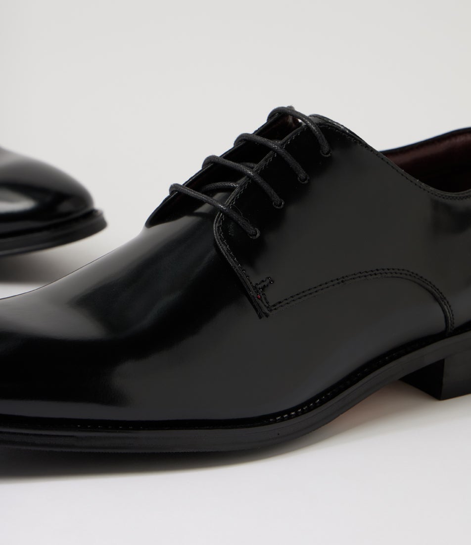 Bourke Black Leather Lace Up Flats