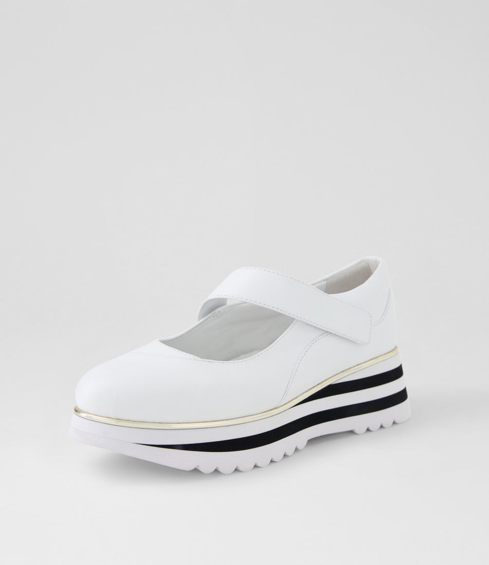 Eeya White Black Leather Mary Janes