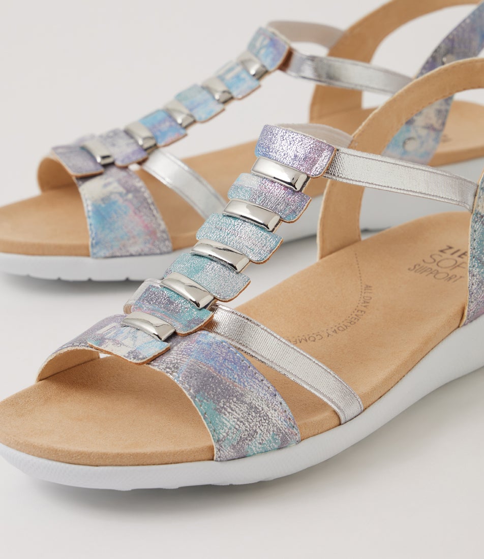 Ulover W Silver Multi Leather Elastic Sandals Ulover W Silver Multi Leather Elastic Sandals