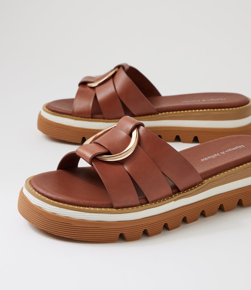 Scoop Walnut Leather Slides