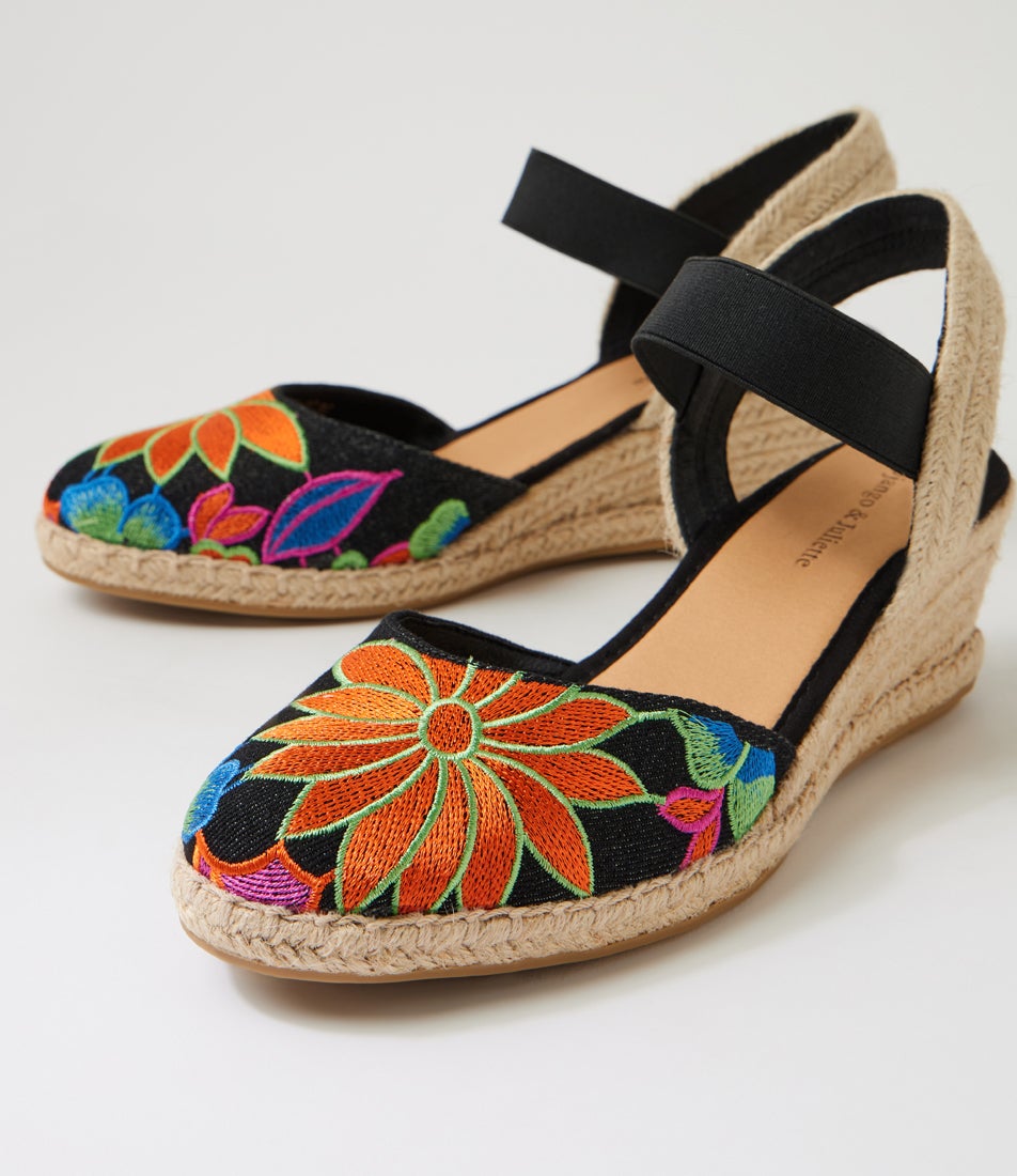 Ruta Black Bright Fabric Wedges