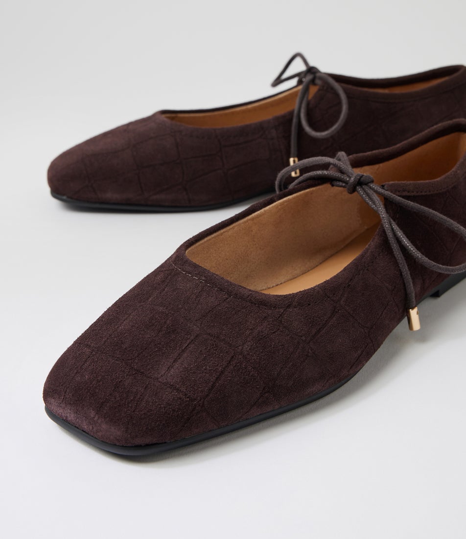 Ingrid Chocolate Suede Croc Ballet Flats Ingrid Chocolate Suede Croc Ballet Flats