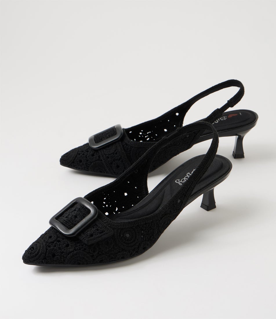Christeen Black Fabric Slingback Pumps Christeen Black Fabric Slingback Pumps