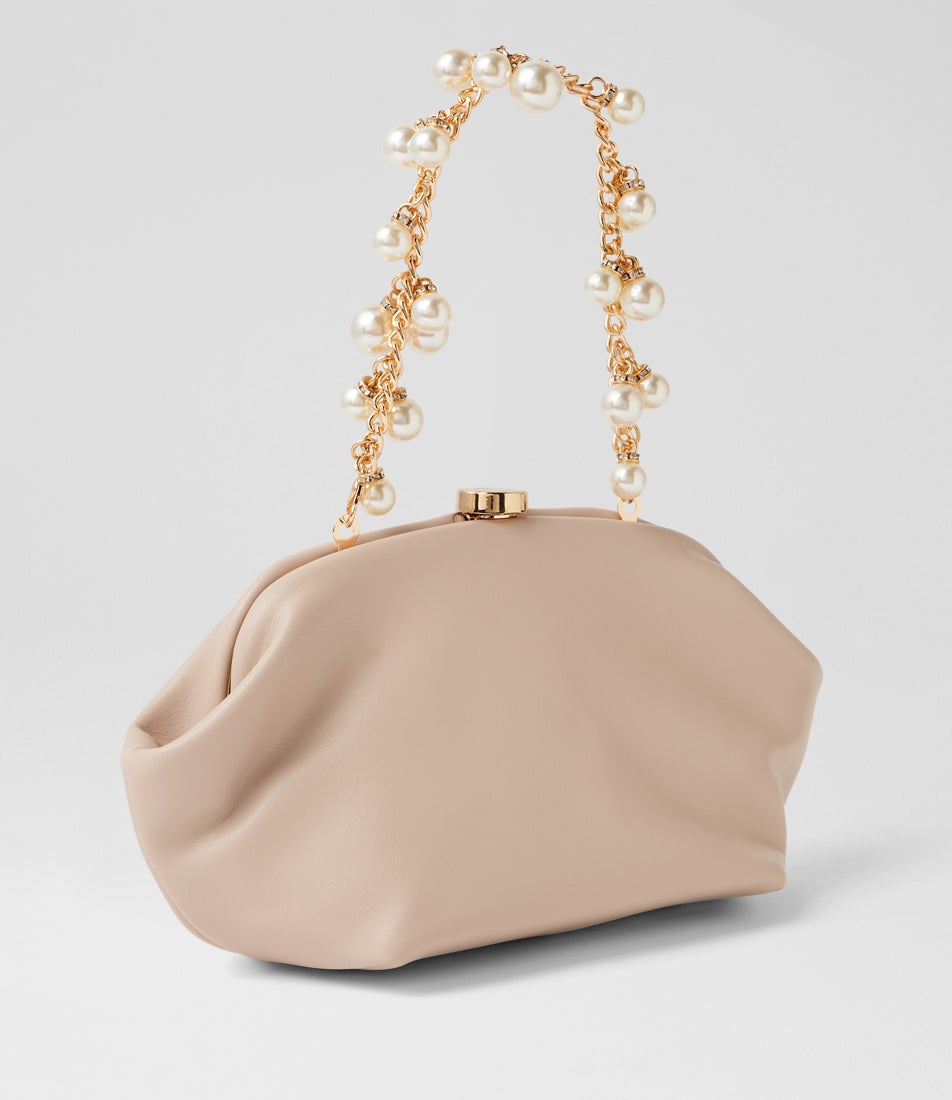 Marina Pearl Chain Natural Fabric Clutch