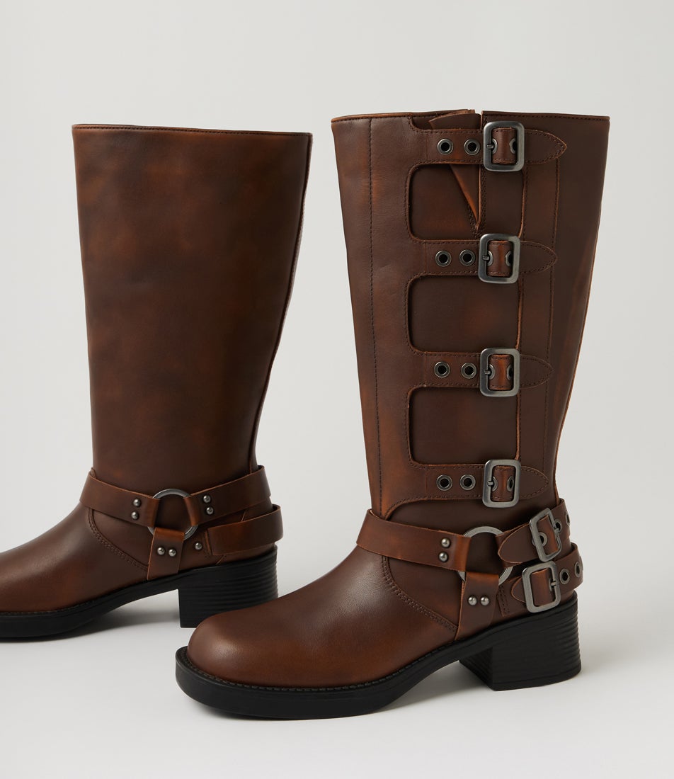 Ryder Tan Rub Leather Knee High Boots Ryder Tan Rub Leather Knee High Boots