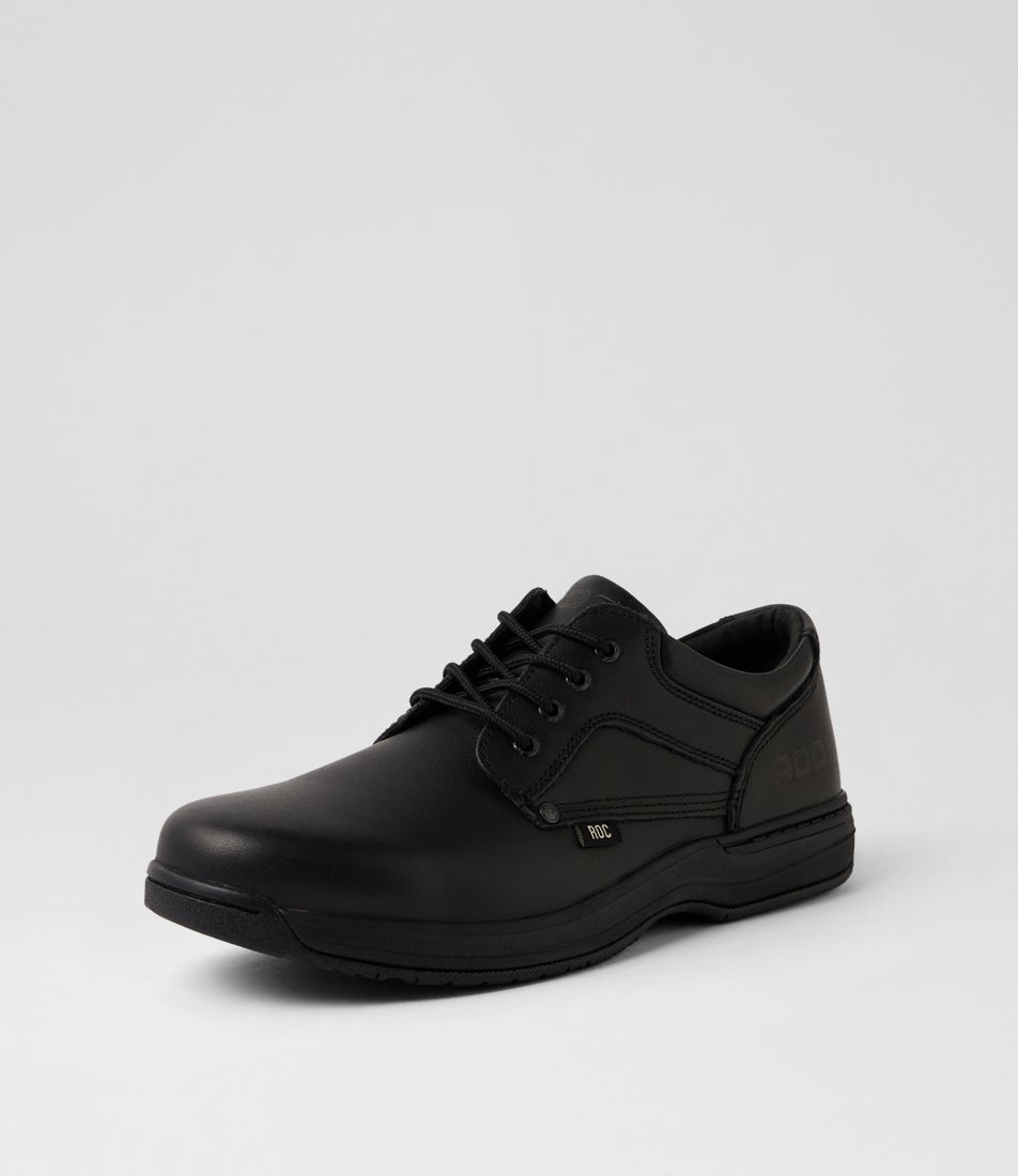 Aero Senior Black Leather Lace Up School Shoes