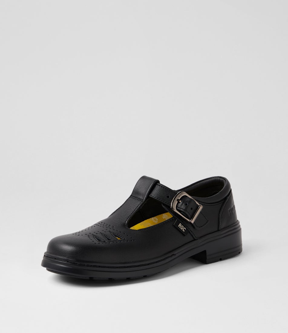 Lattice Junior Black Leather Mary Jane School Shoes