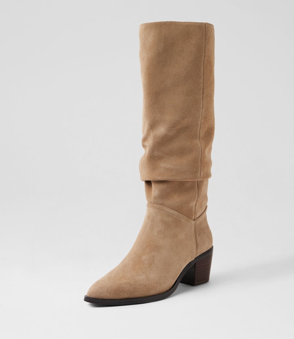 Fadow Light Taupe Dark Brown Suede Knee High Boots