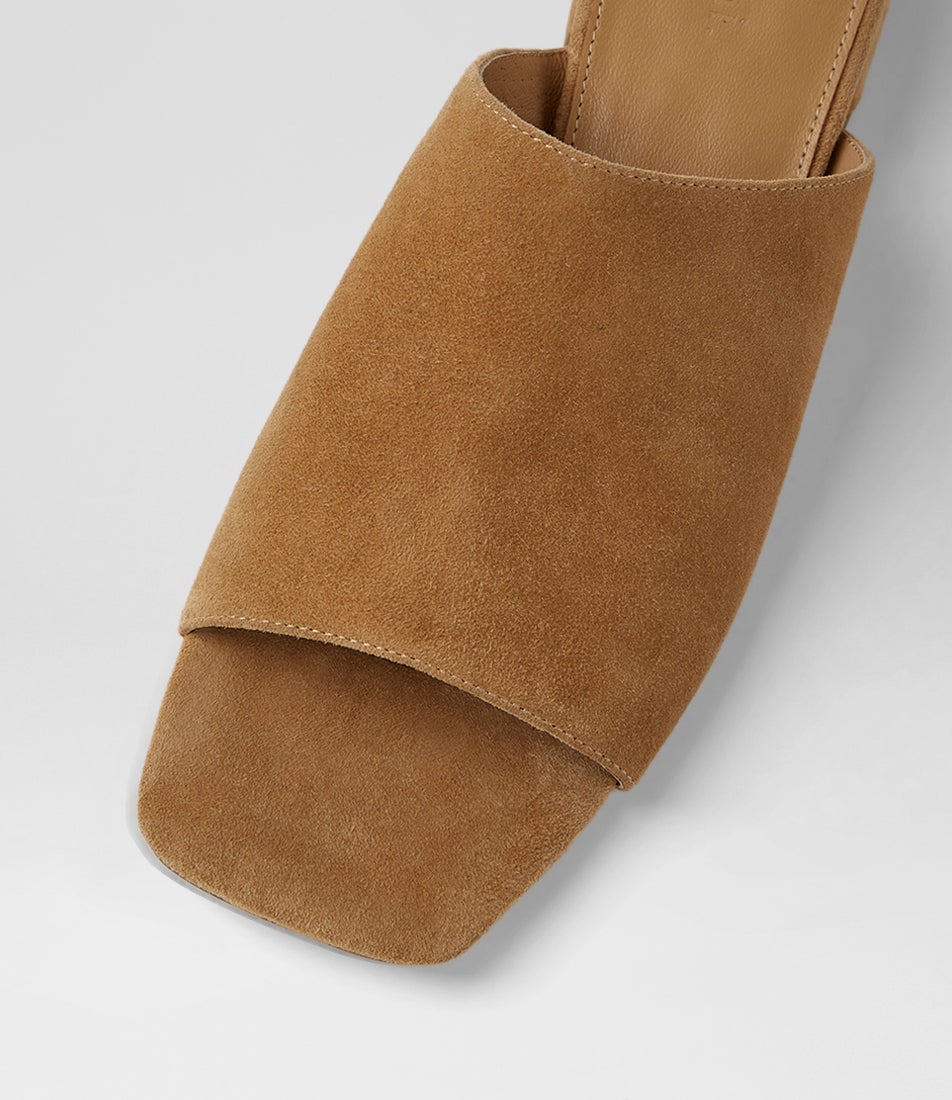 Sansah Warm Camel Suede Sandals