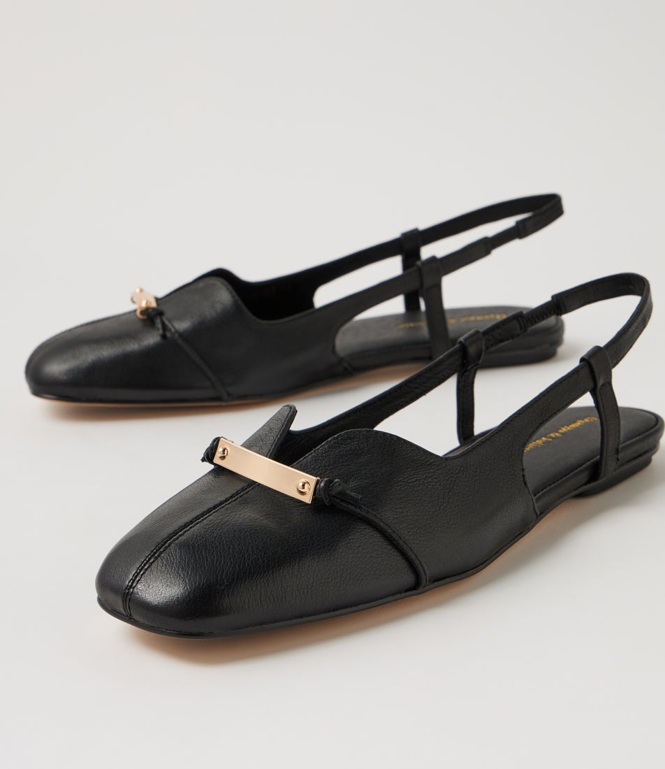 Valyn Black Leather Slingbacks