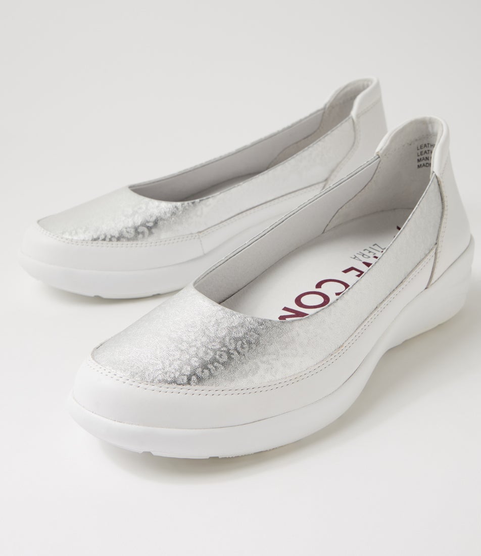Nacer W White Silver Cheetah Leather Flat Shoes