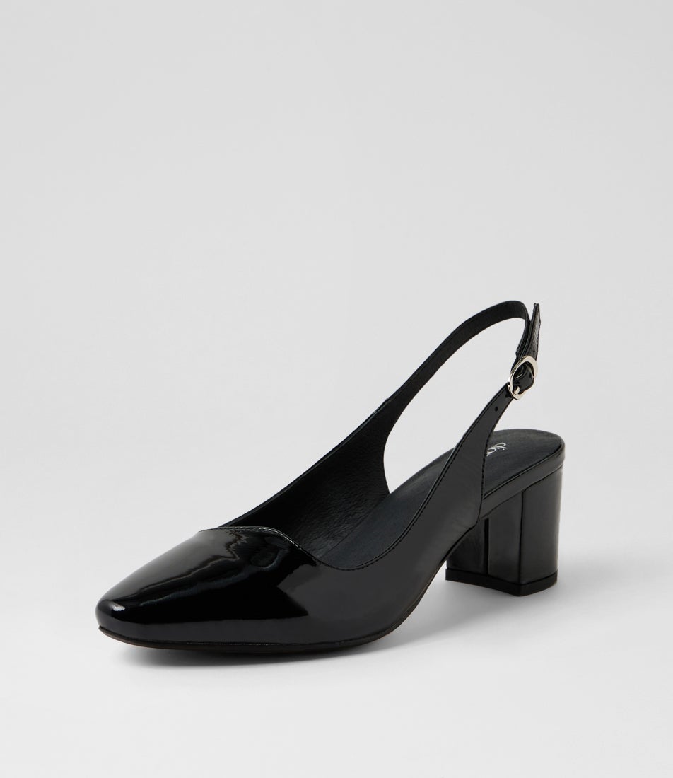 Larno Black Patent Leather Slingback Heels