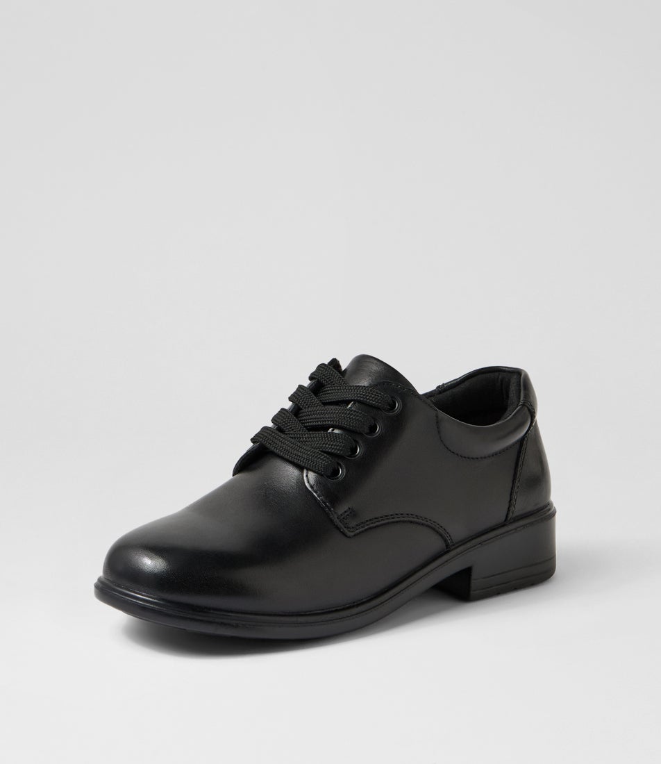 Memo Junior E Black Daisy Insole Leather Lace Up Flats