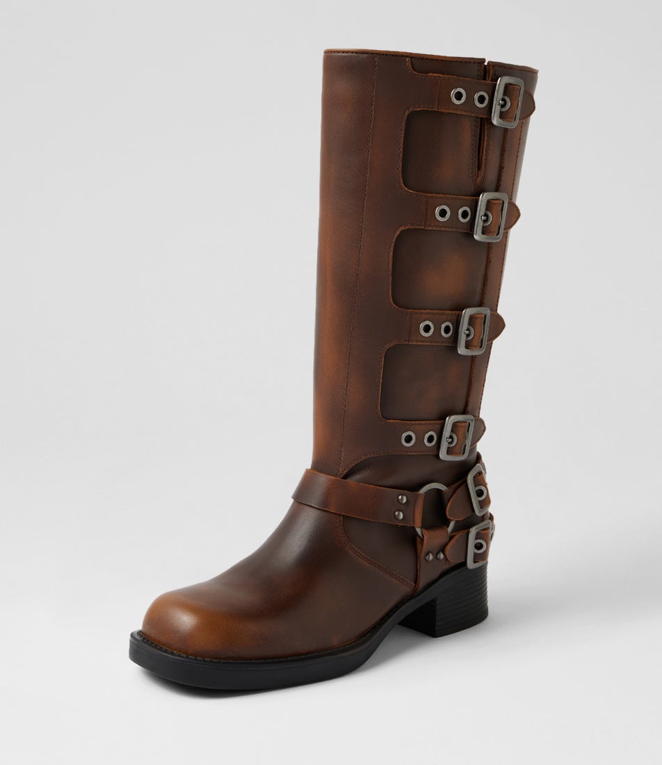 Ryder Brown Rub Leather Knee High Boots