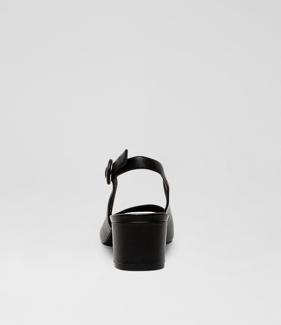 Abigale Black Leather Slingbacks