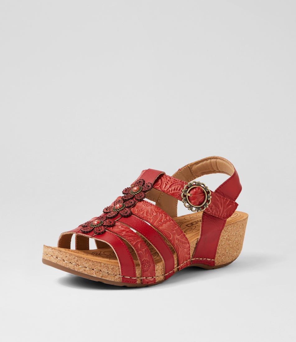 Jibing Red Print Multi Heeled Sandals