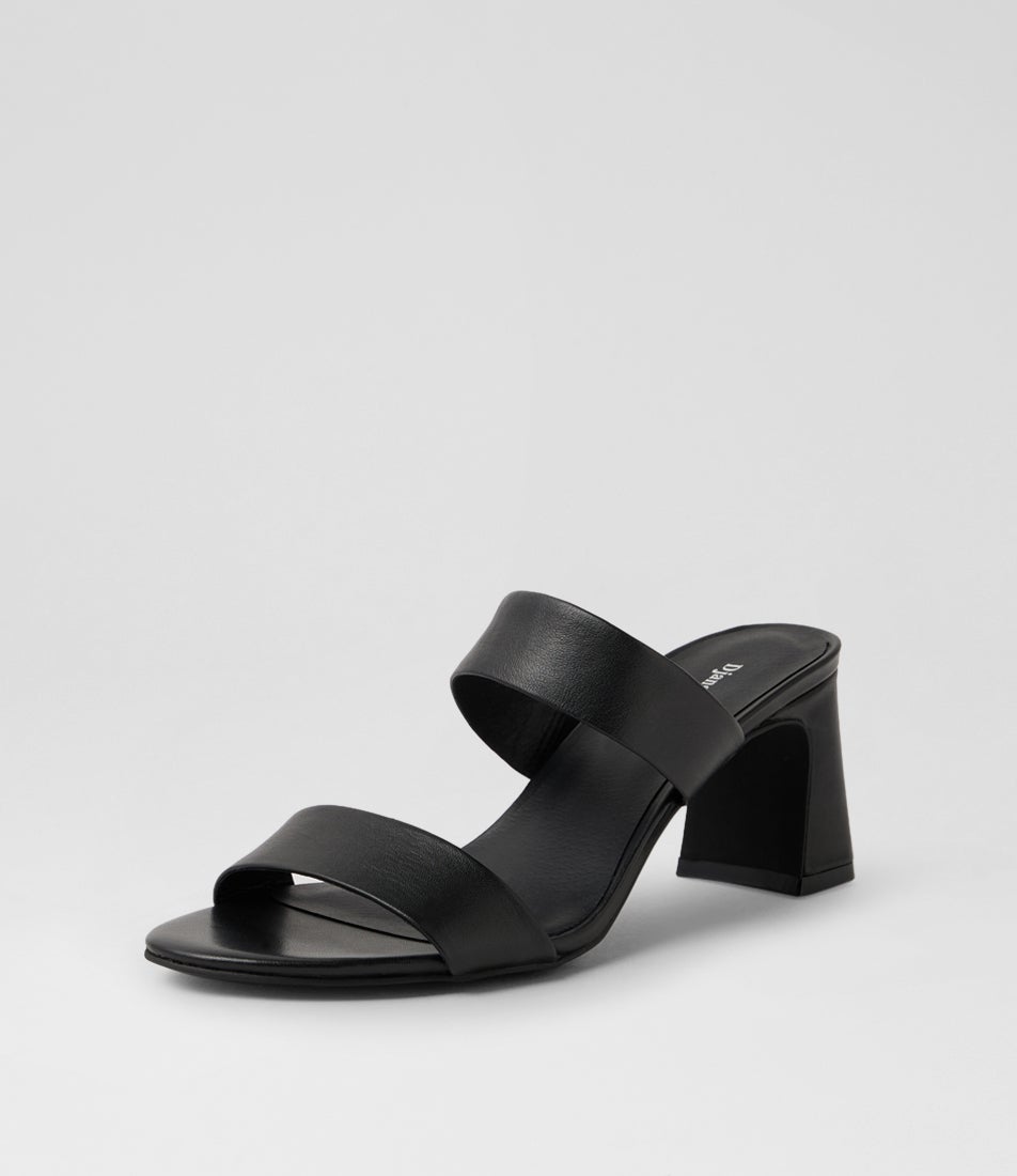 Belline Black Leather Heeled Sandals