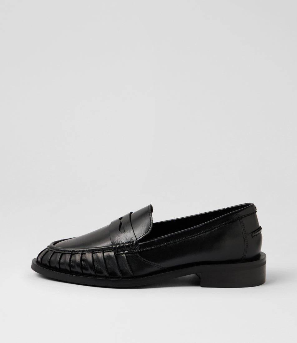 Next Wagon Black Wrinkle Leather Loafers