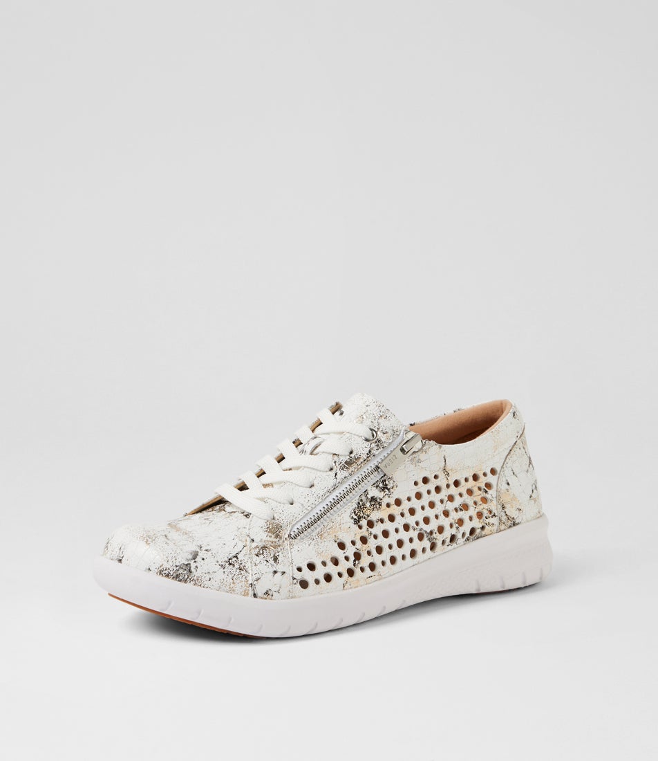 Shovo Xf White Black Croc Leather Sneakers
