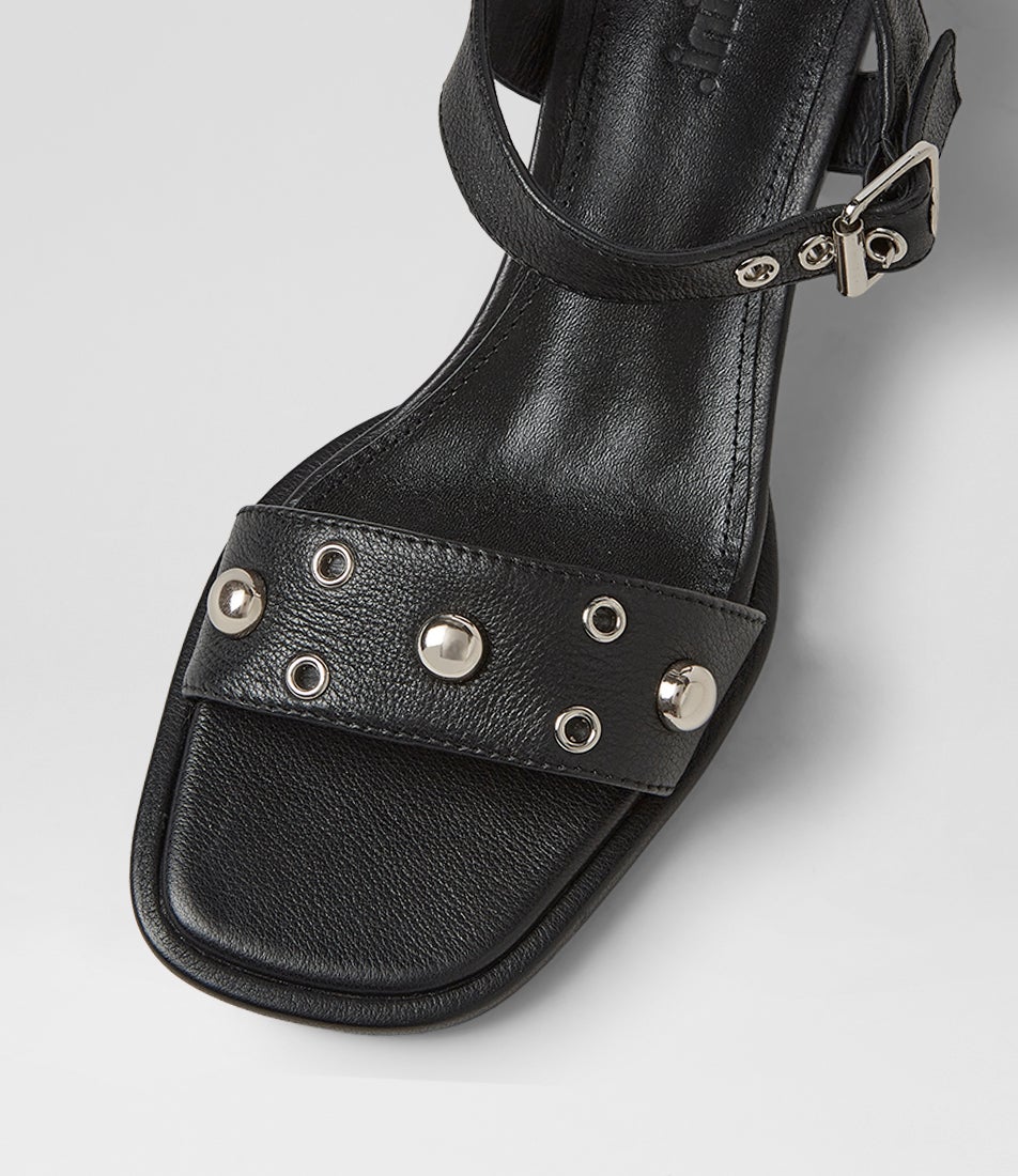 Mariell Black Leather Sandals