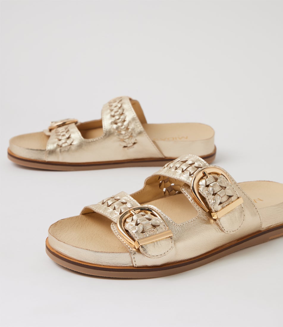 Qalil Pale Gold Leather Slides