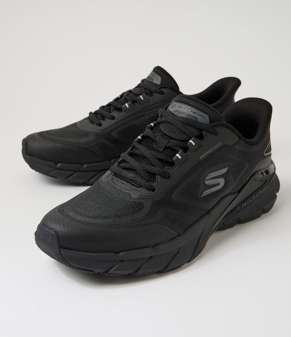 Skech Cage Black Knit Lace Up Sneakers