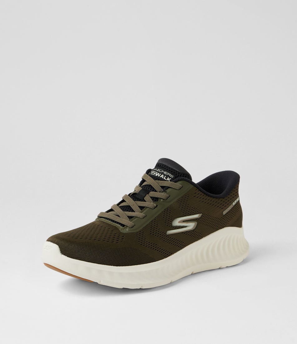 Go Walk Now Lace Olive Fabric Sneakers