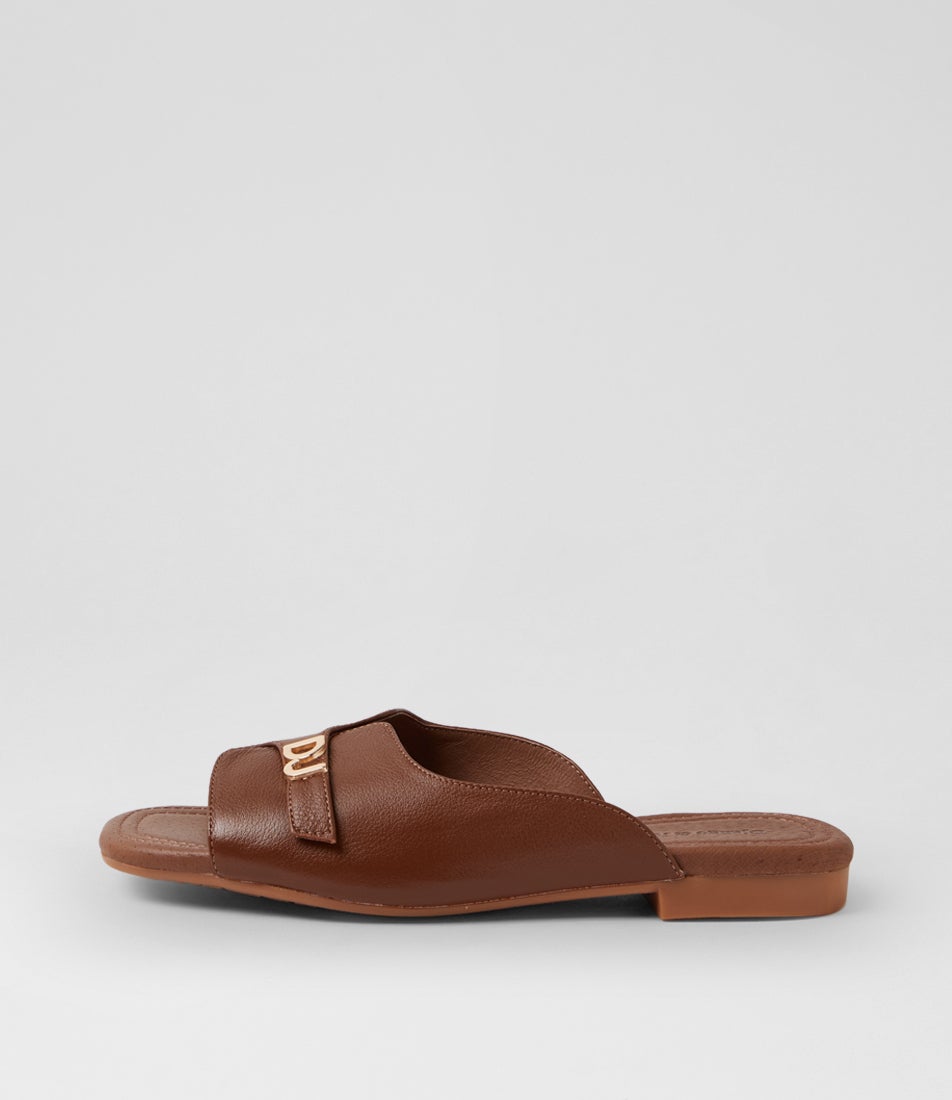 Gallia New Cognac Leather Slides