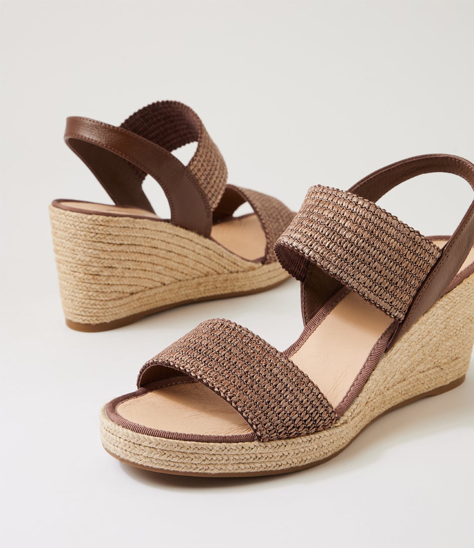 Pivey Cocoa Natural Rope Elastic Leather Wedges Pivey Cocoa Natural Rope Elastic Leather Wedges