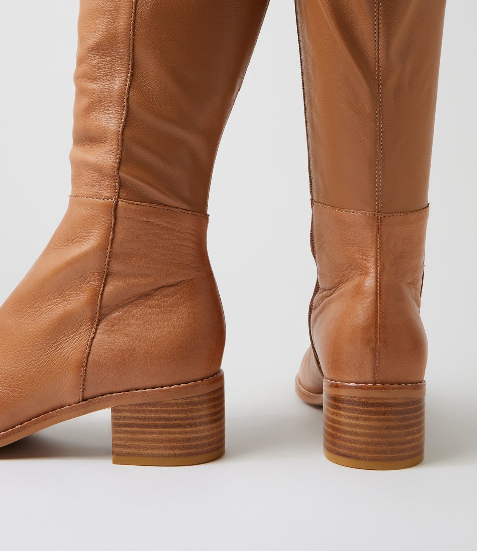 Ronel Dark Tan Leather Knee High Boots