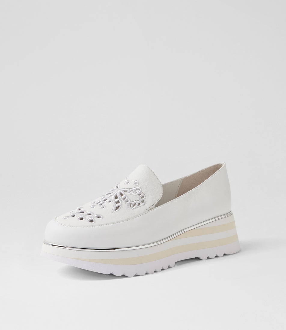 Enakai White Leather Loafers
