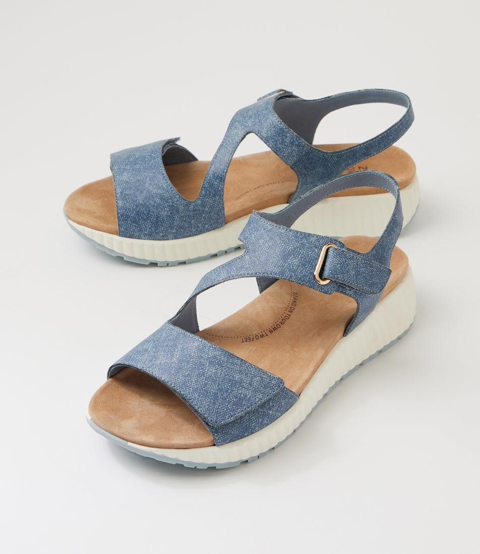 Lanne W Blue Washed Denim Leather Sandals