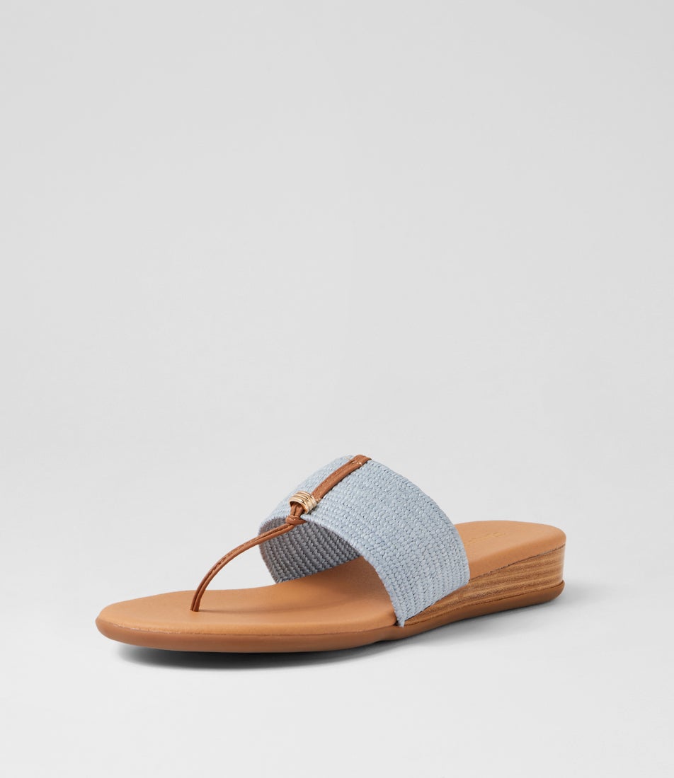 Ofrit Dark Tan Denim Leather Elastic Slides