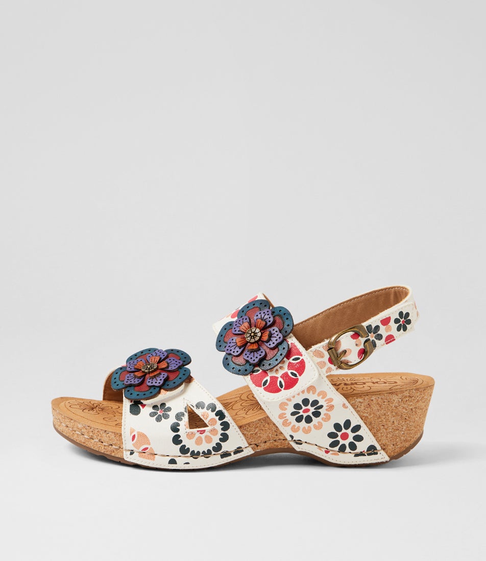 Juliette White Garden Leather Heeled Sandals