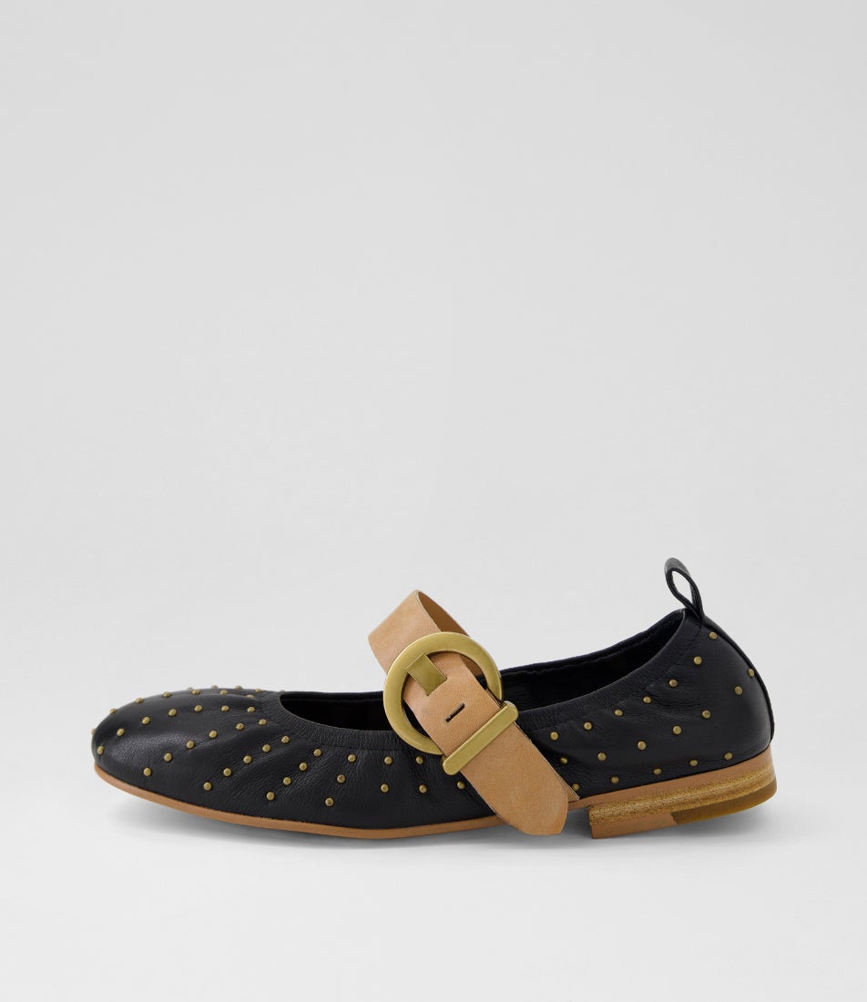 Ivon Black Tan Leather Ballet Flats