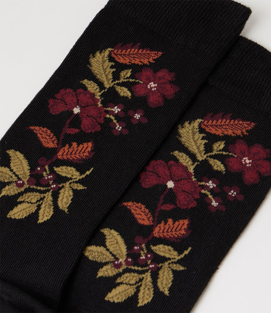 Floral Black Organic Cotton Socks