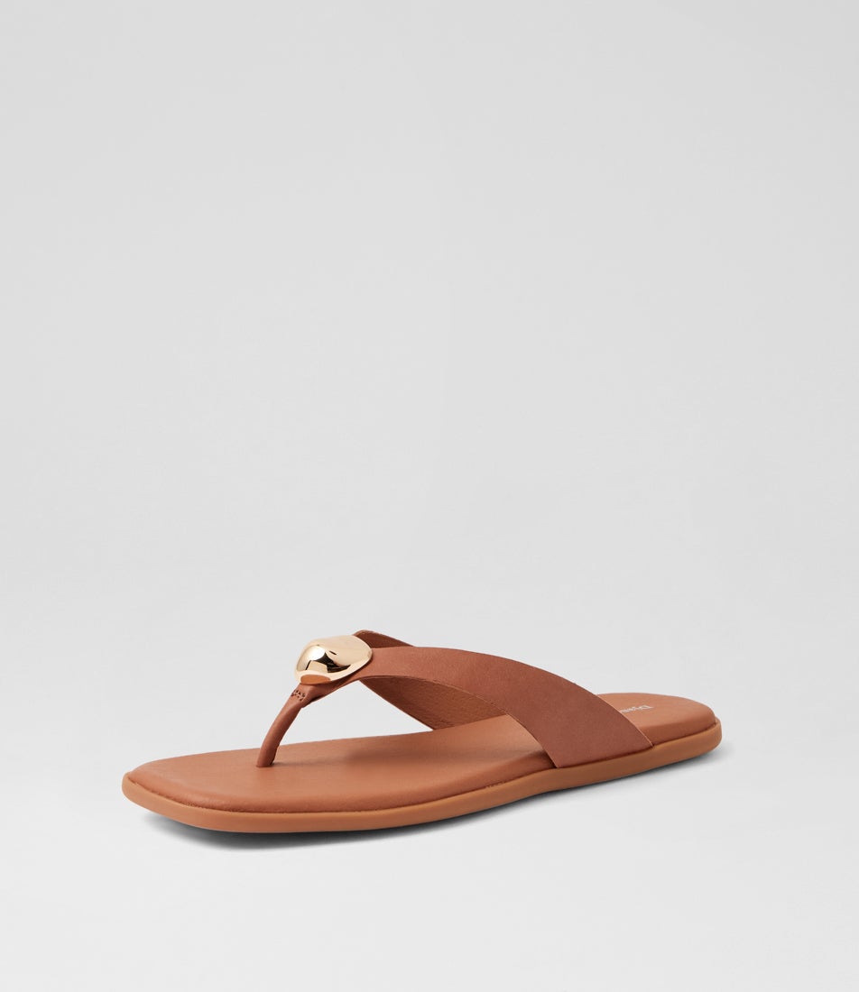 Nixie Tan Gold Leather Thongs